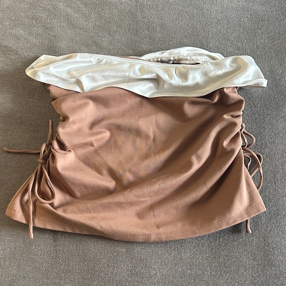 Anthropologie Tops - Anthropologie Cream and Brown Ruched Mini Top